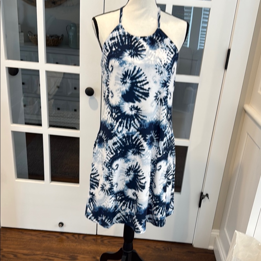 Navy and White Halter Knit Dress with Built in Bralette